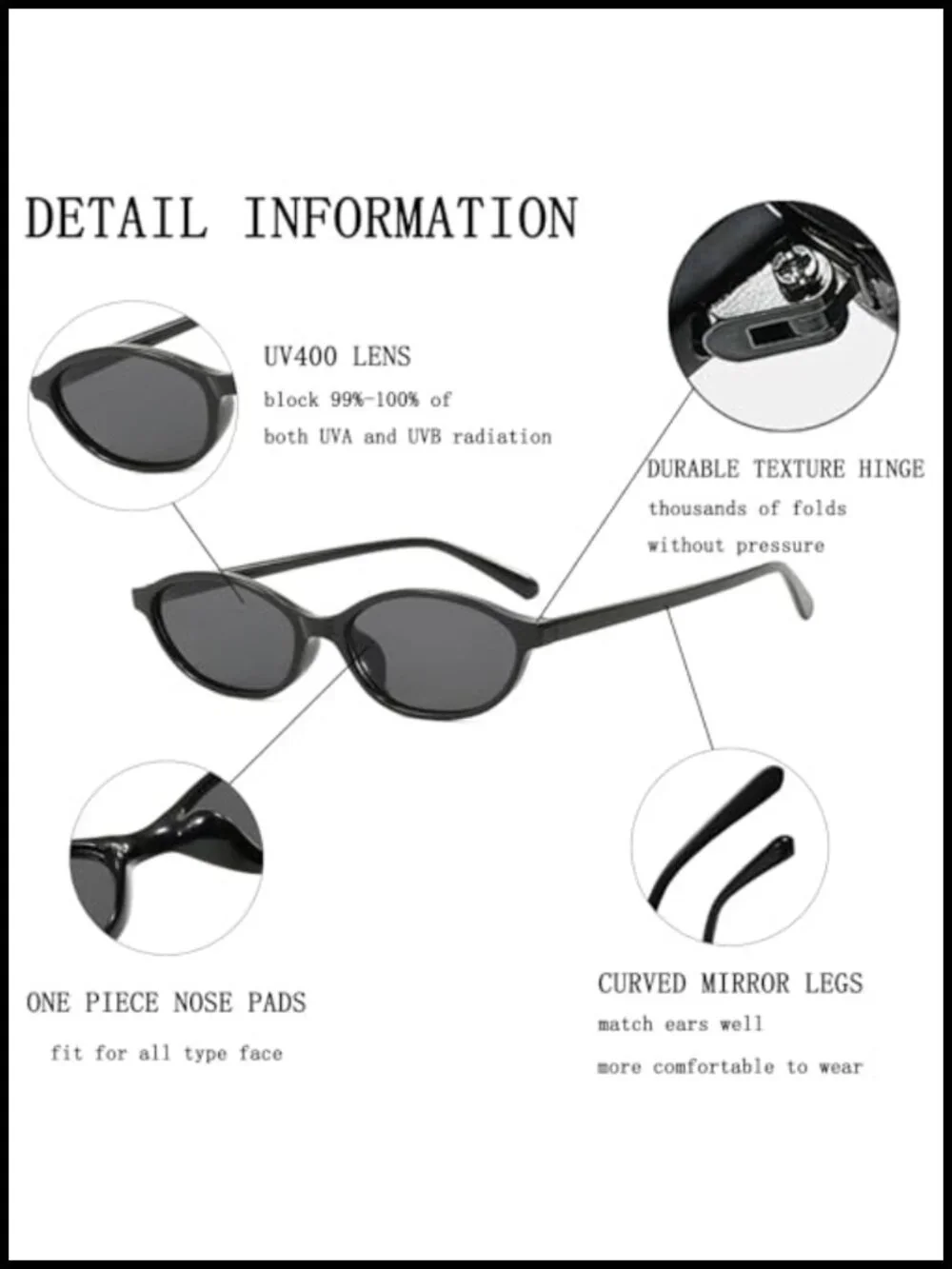 Retro Oval Cat Eye Sunglasses UV400 Lightweight Y2K 90s Trendy Shades
